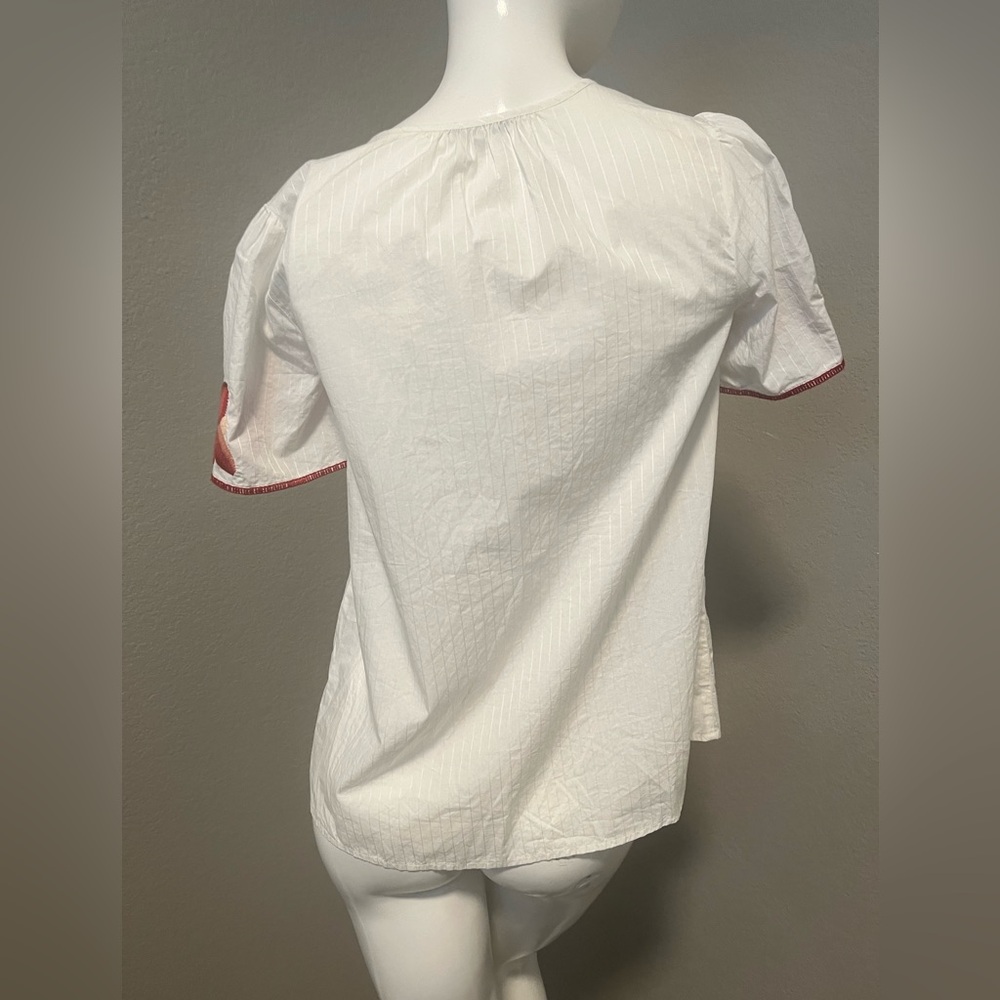 Madewell Women’s V- Neck SS White/ Red Floral Embroidery Top Blouse Size XXS - Picture 5 of 11